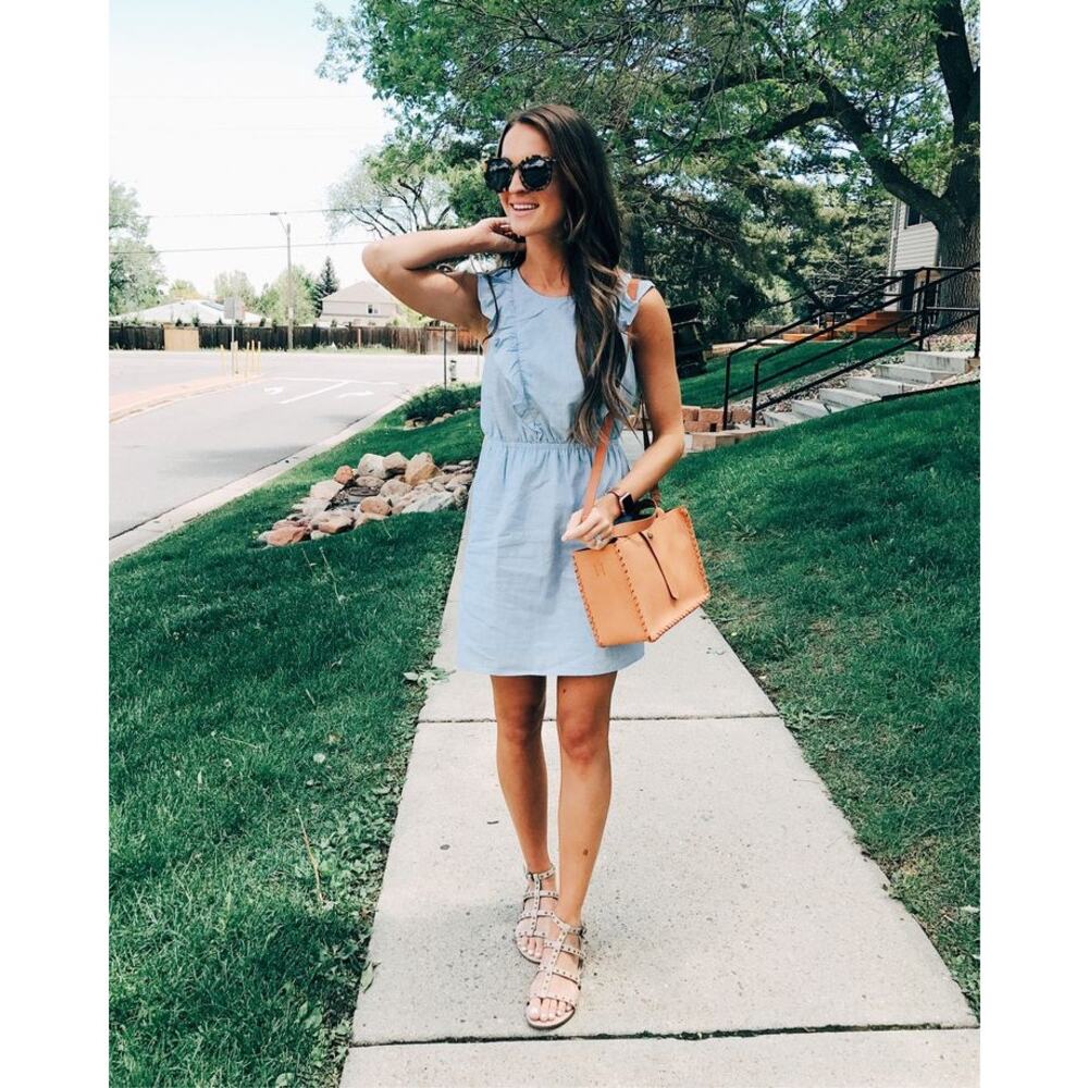 Madewell Bellflower Ruffle Dress in Craft Blue Chambray